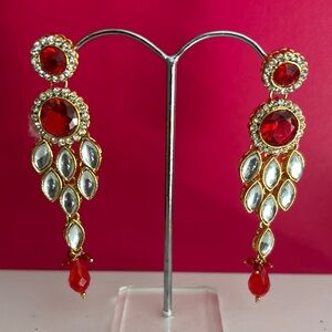 Elegant Red and Gold Dangle Earrings